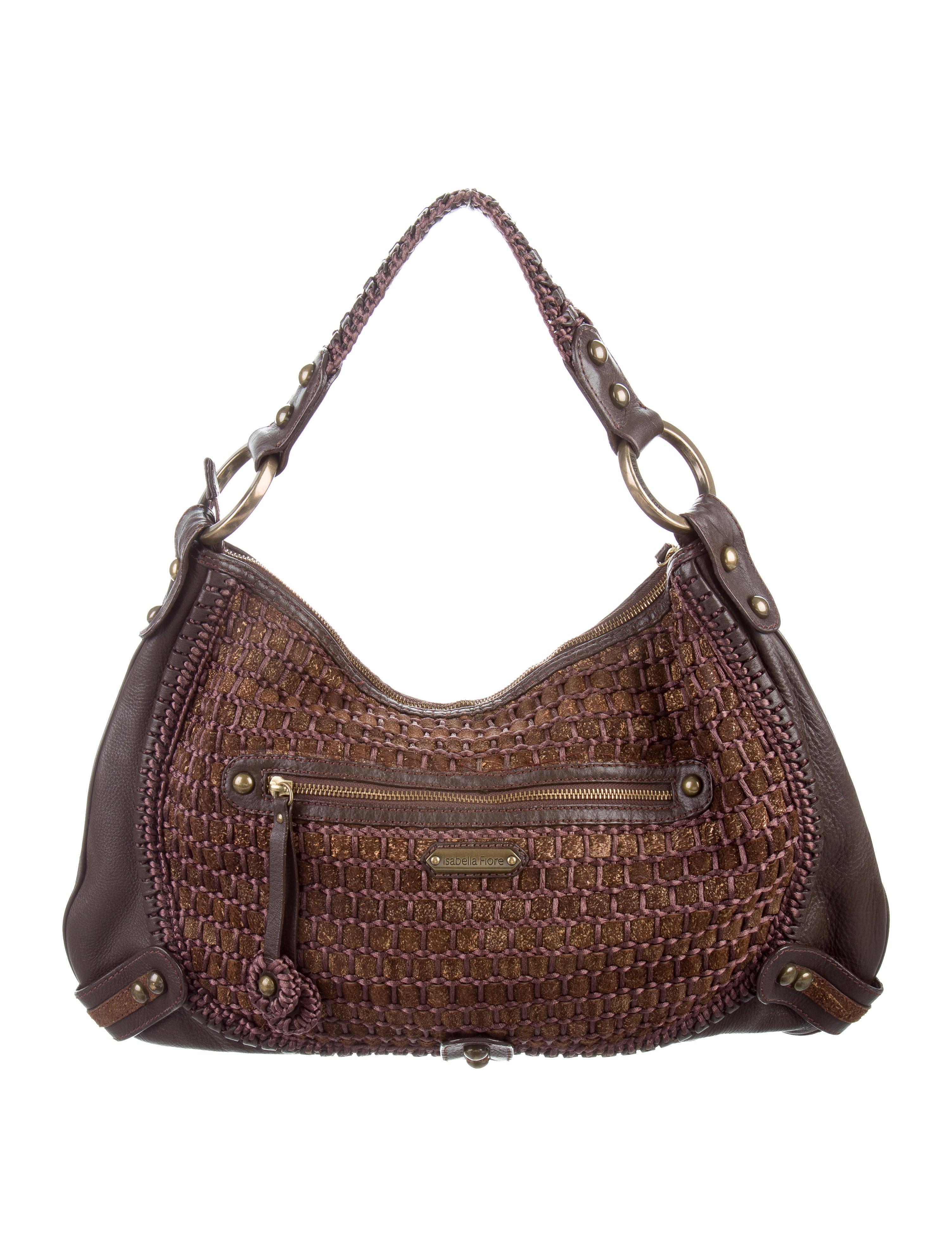Isabella Fiore LeatherTrimmed Woven Hobo Brown Hobos, Handbags