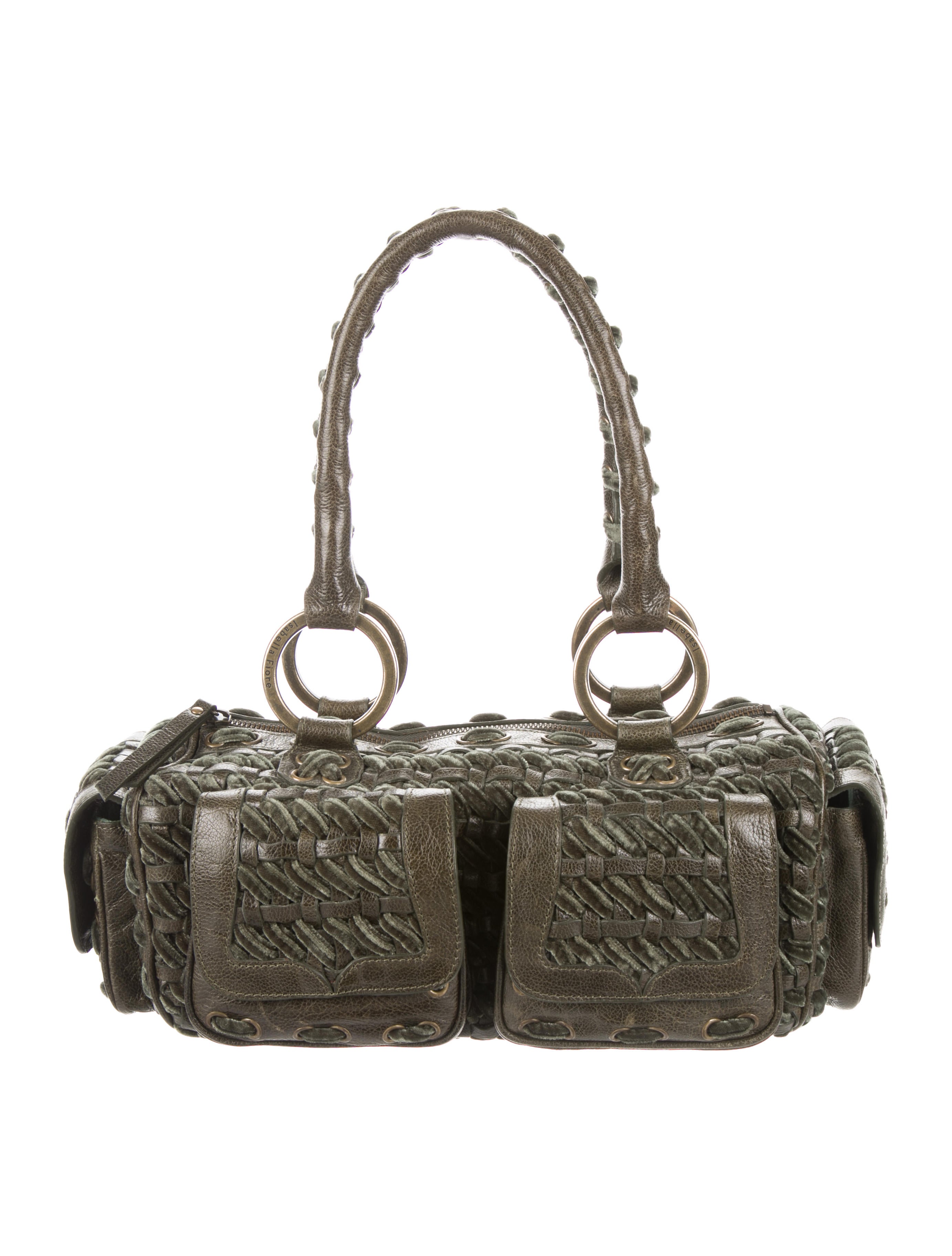 Isabella Fiore Woven Leather & Velvet Shoulder Bag - Green