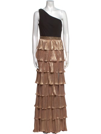 Ieena for Mac Duggal Colorblock Pattern Long Dress