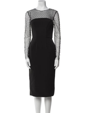 Ieena for Mac Duggal Bateau Neckline Midi Length Dress