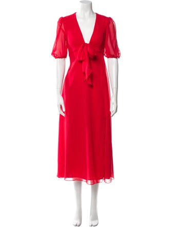 Ieena for Mac Duggal V-Neck Midi Length Dress