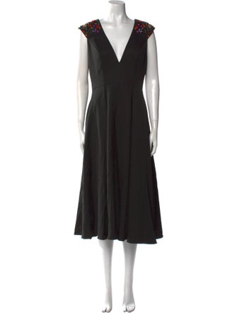 Ieena for Mac Duggal V-Neck Midi Length Dress