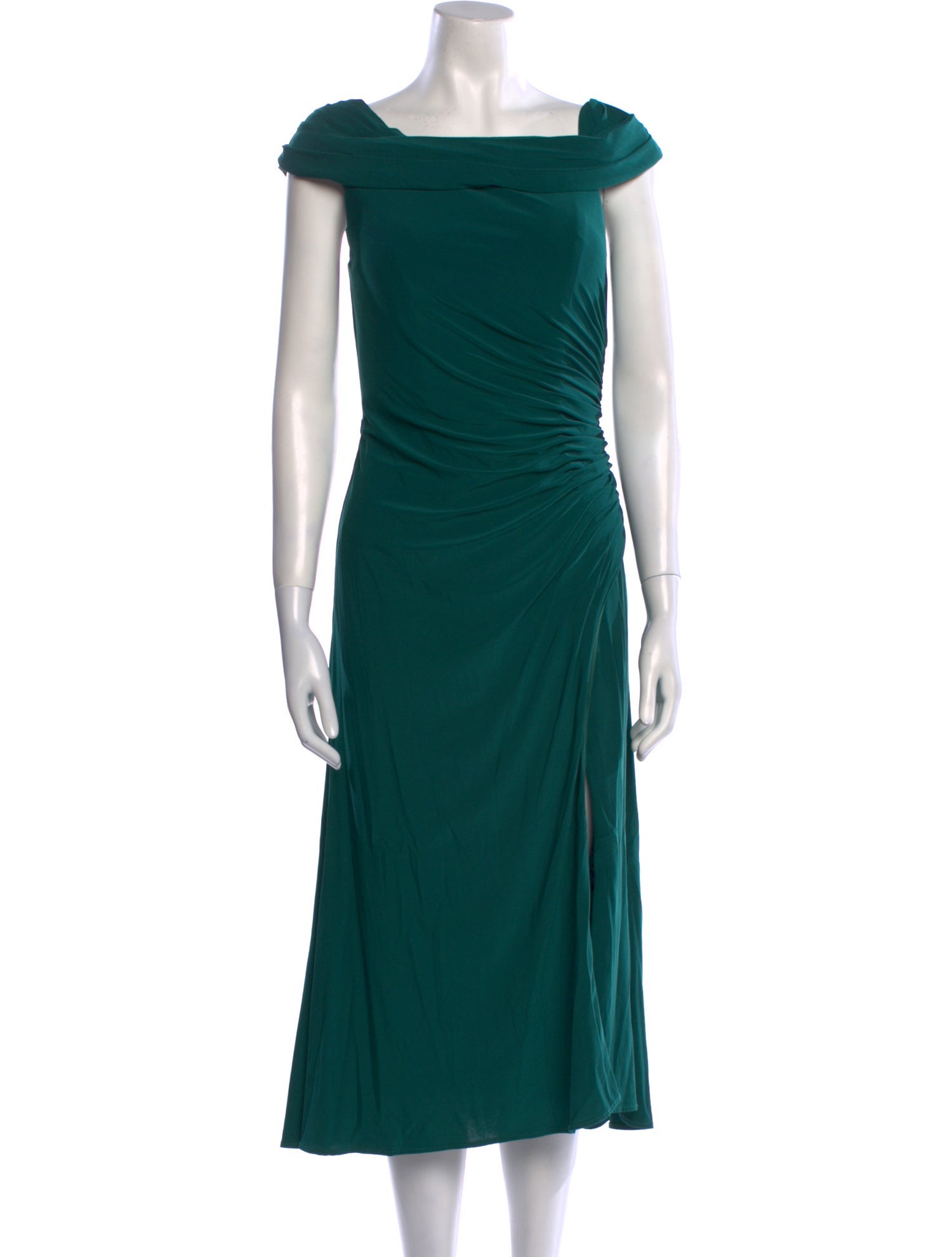 Ieena for Mac Duggal Bateau Neckline Midi Length Dress