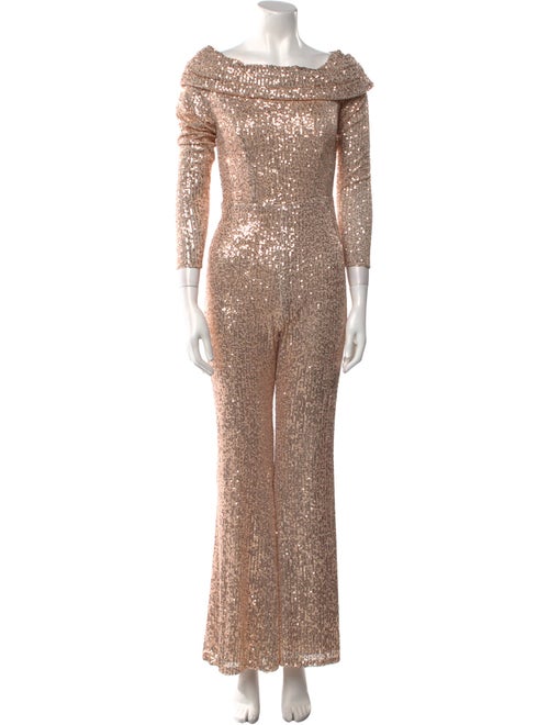 Ieena for Mac Duggal Patterned Bateau Neckline Jumpsuit