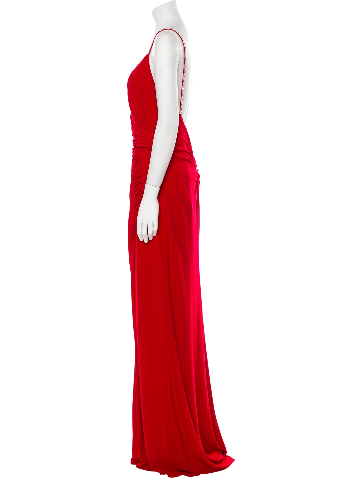 open lace back dress Mac Duggal - Red Embellished High Neck Long Sleeve A Line Gown
