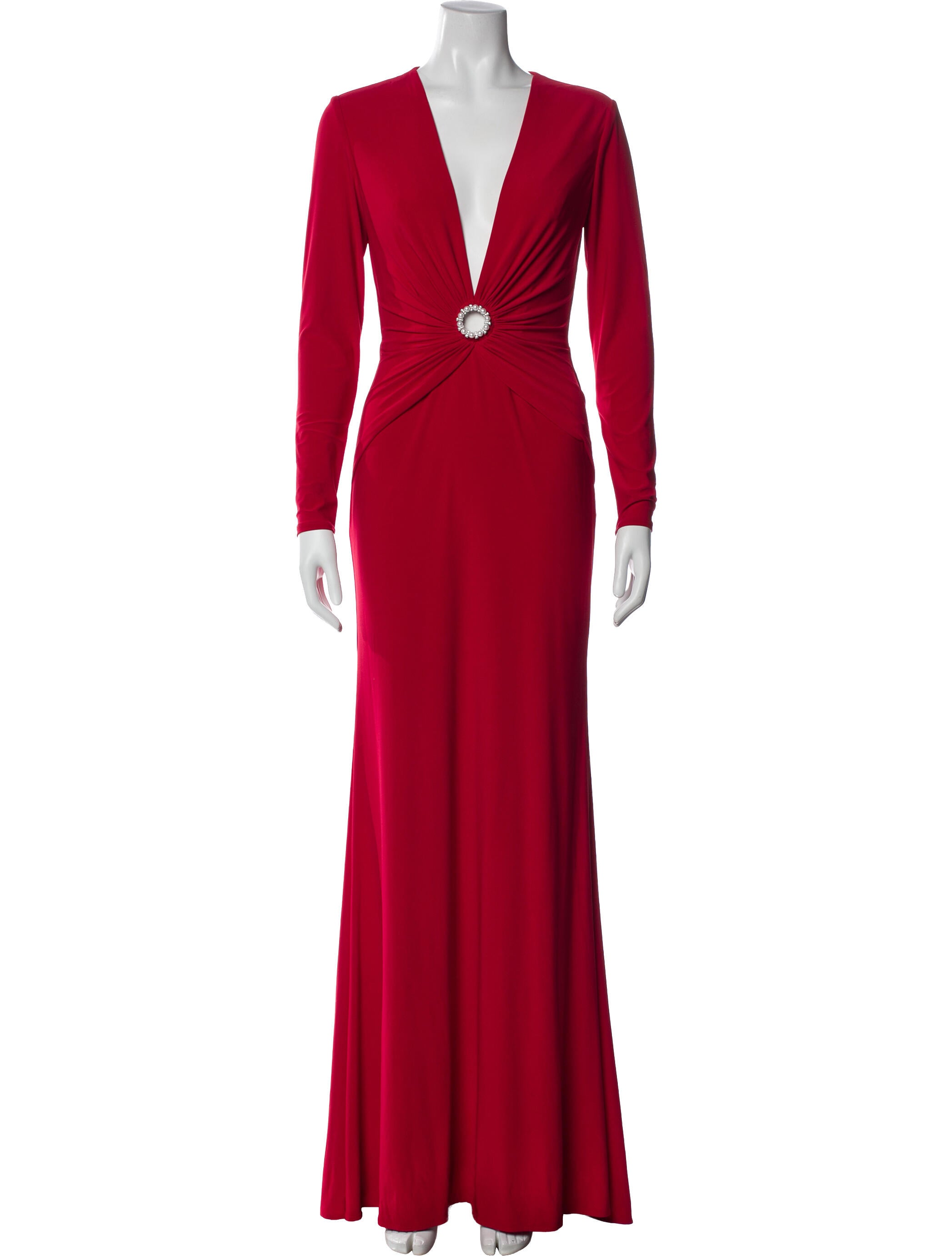 Ieena for Mac Duggal Plunge Neckline Long Dress