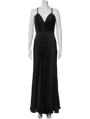 Pre-owned Mac Duggal V-neck Jumpsuit In Black