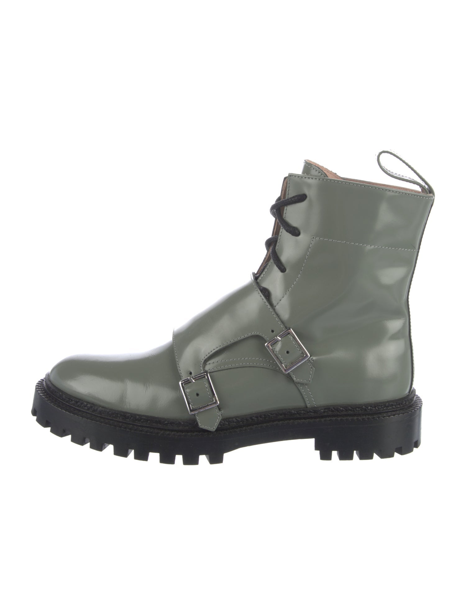 Inch2 Patent Leather Colorblock Pattern Combat Boots