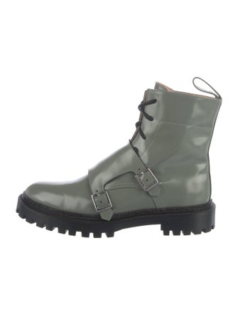 Inch2 Patent Leather Colorblock Pattern Combat Boots