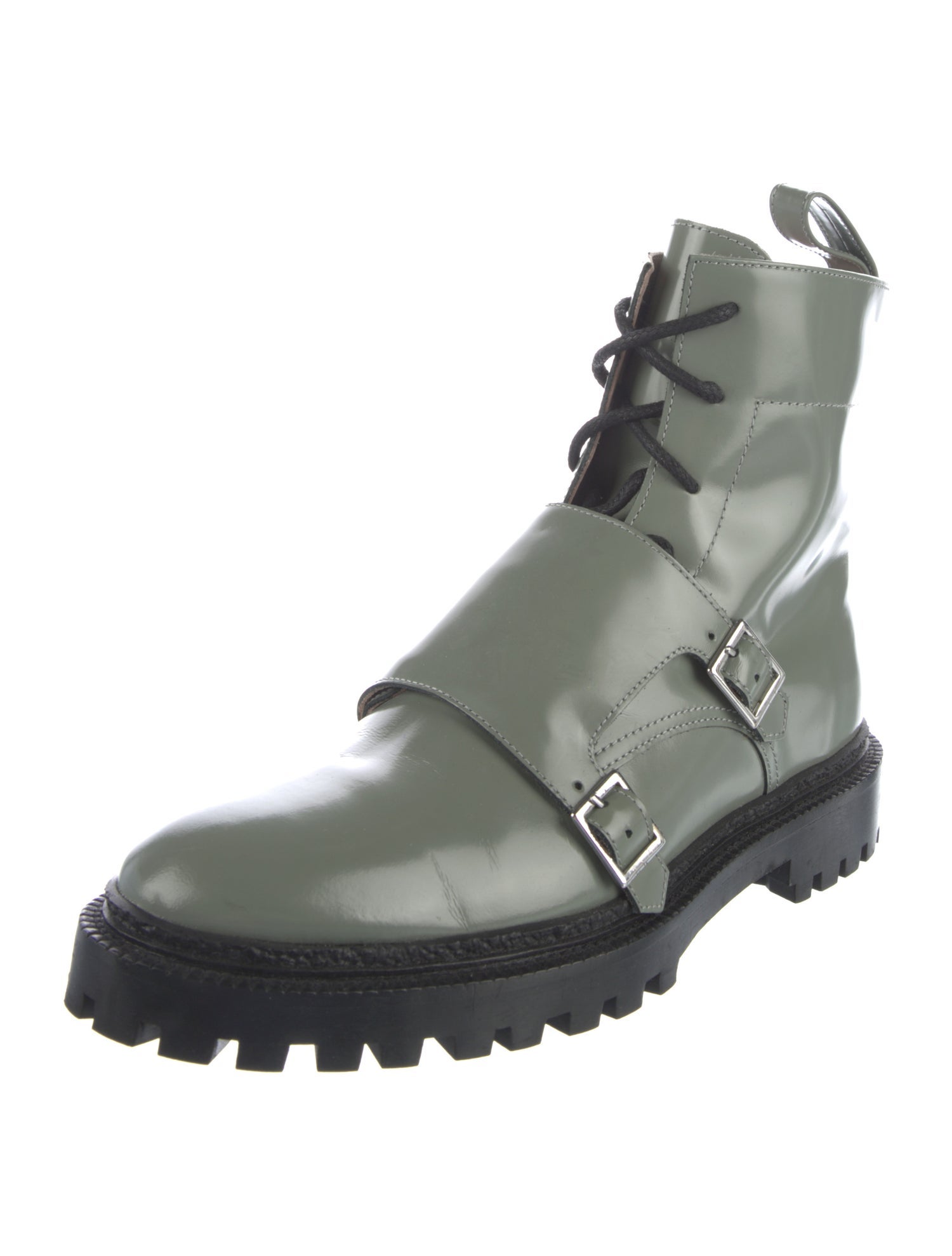 Inch2 Patent Leather Colorblock Pattern Combat Boots