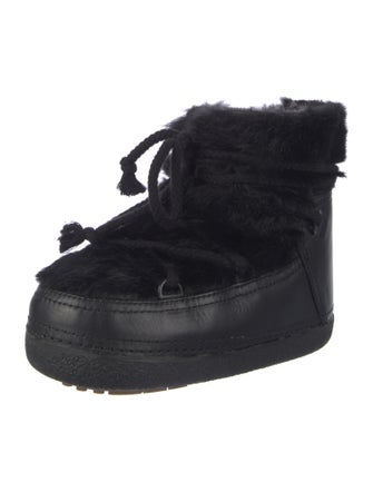 IKKII Leather Fur Trim Lace-Up Boots