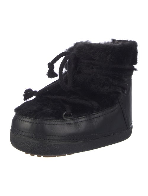 IKKII Leather Fur Trim Lace-Up Boots