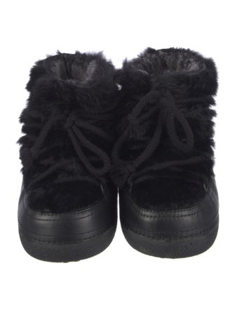 IKKII Leather Fur Trim Lace-Up Boots