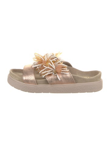 Inuikii Sandals Leather Crystal Embellishments Slides 9.5