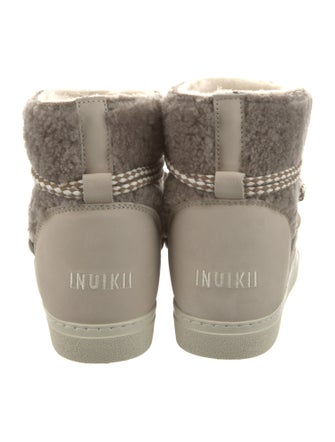 Inuikii Shearling Leather Trim Embellishment Lace-Up Boots