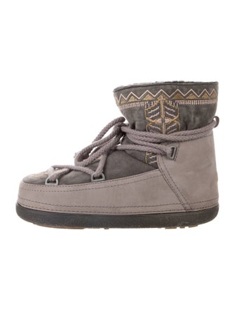 Inuikii Suede Embroidered Accent Lace-Up Boots