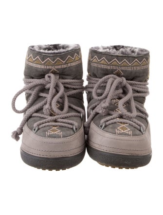 Inuikii Suede Embroidered Accent Lace-Up Boots