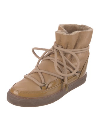 Inuikii Leather Fur Trim Lace-Up Boots