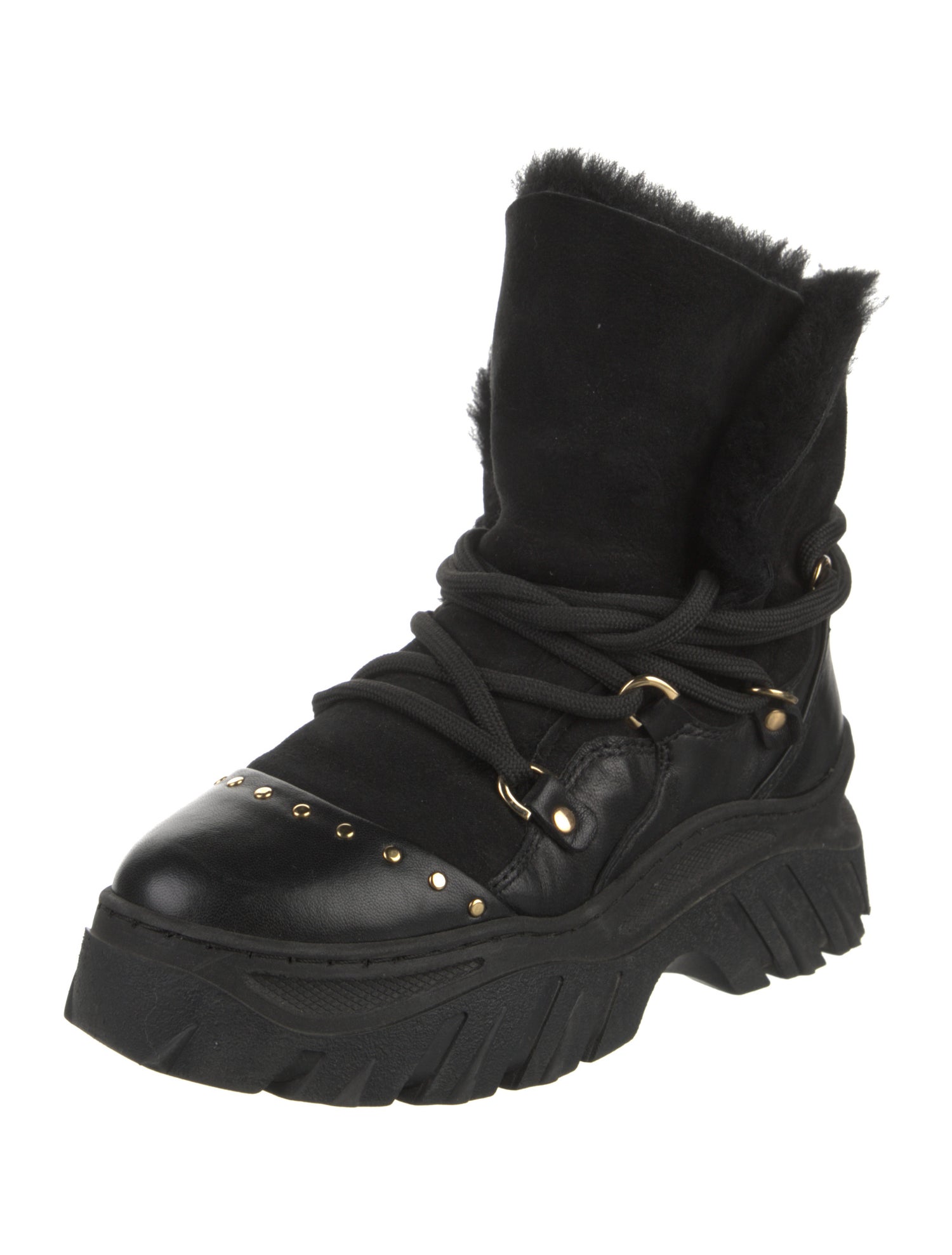 Inuikii Leather Fur Trim Combat Boots