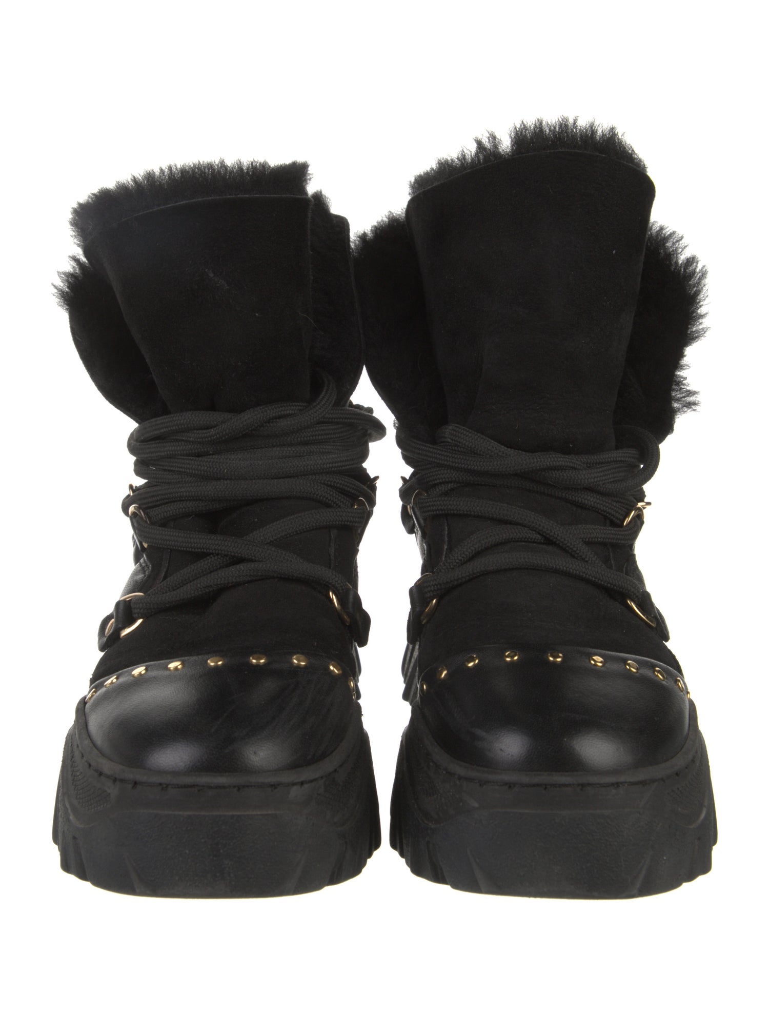 Inuikii Leather Fur Trim Combat Boots