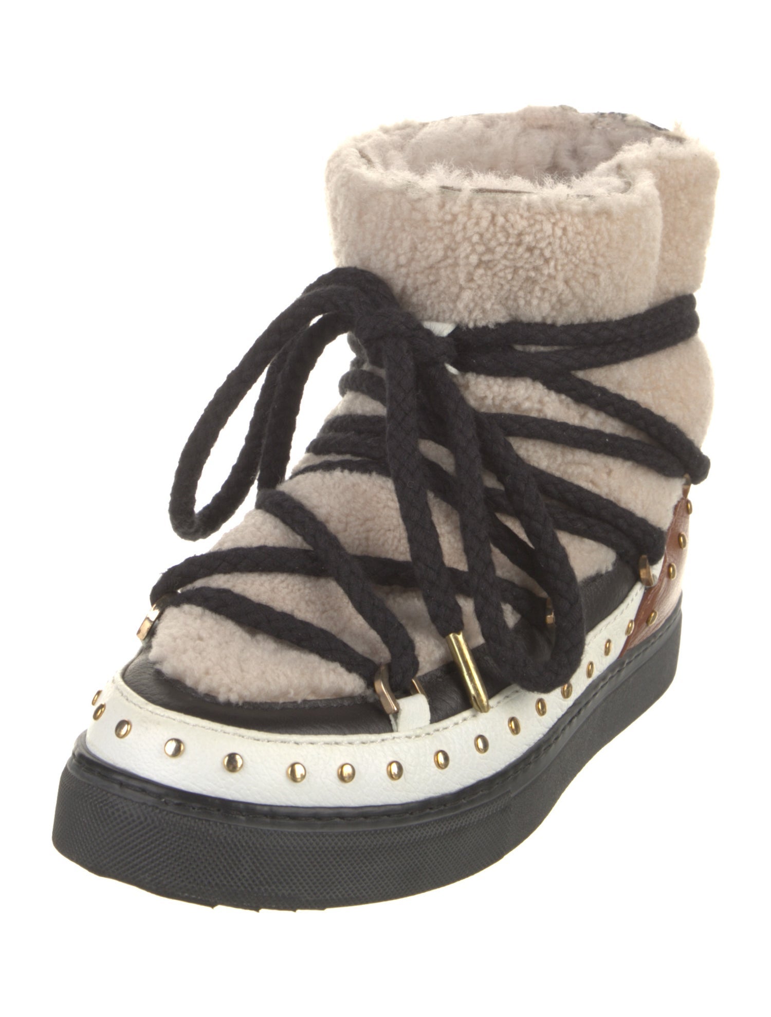 Inuikii Shearling Colorblock Pattern Lace-Up Boots