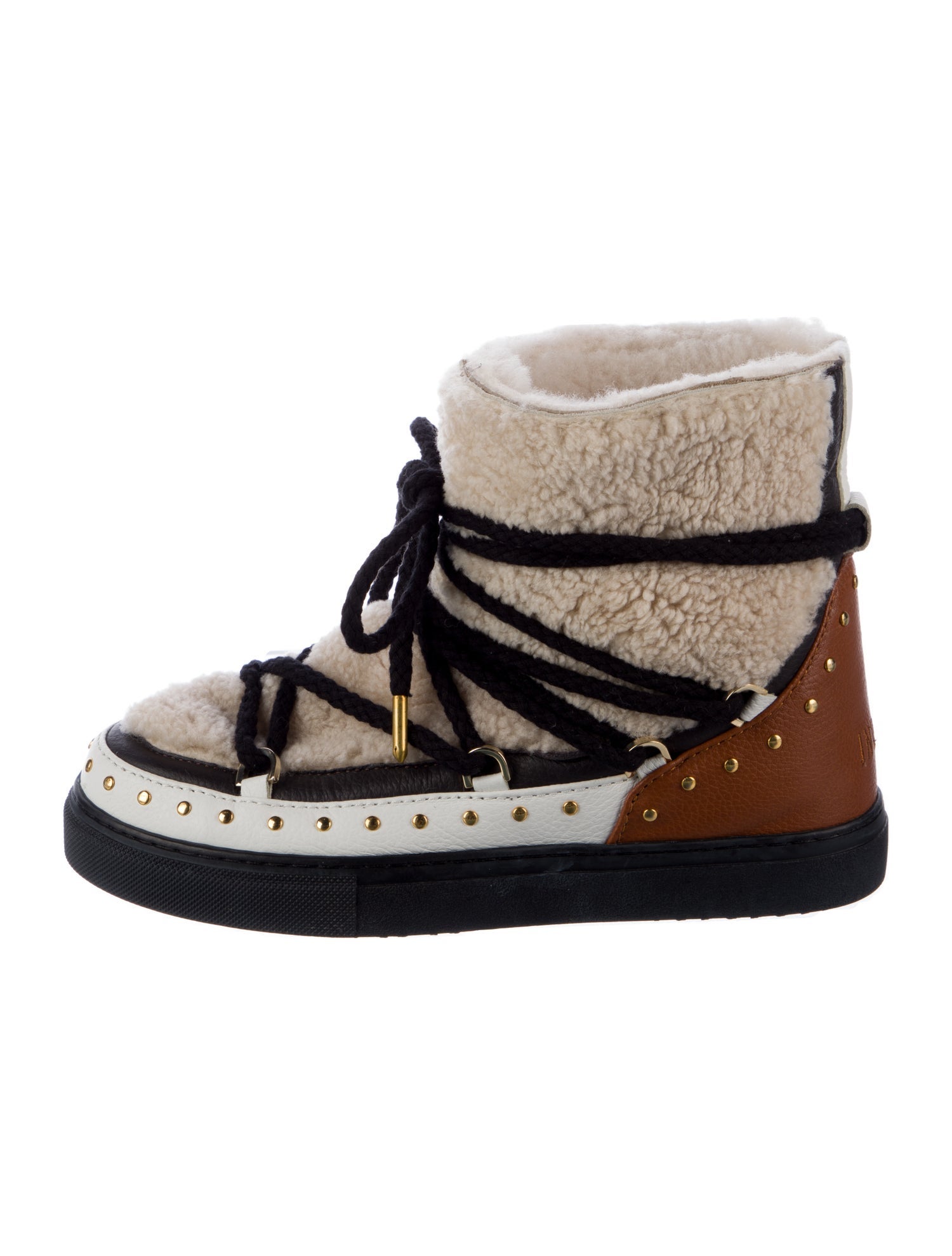 Inuikii Leather Colorblock Pattern Lace-Up Boots