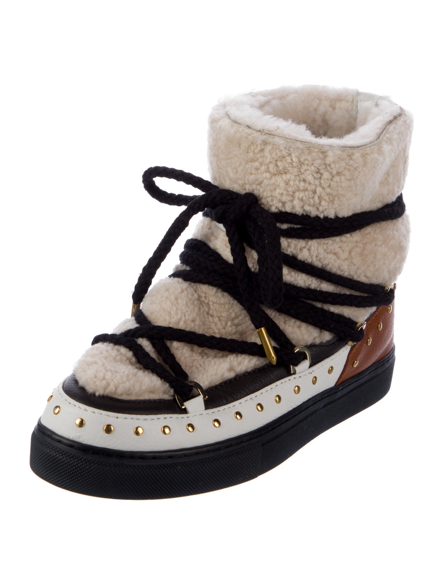 Inuikii Leather Colorblock Pattern Lace-Up Boots