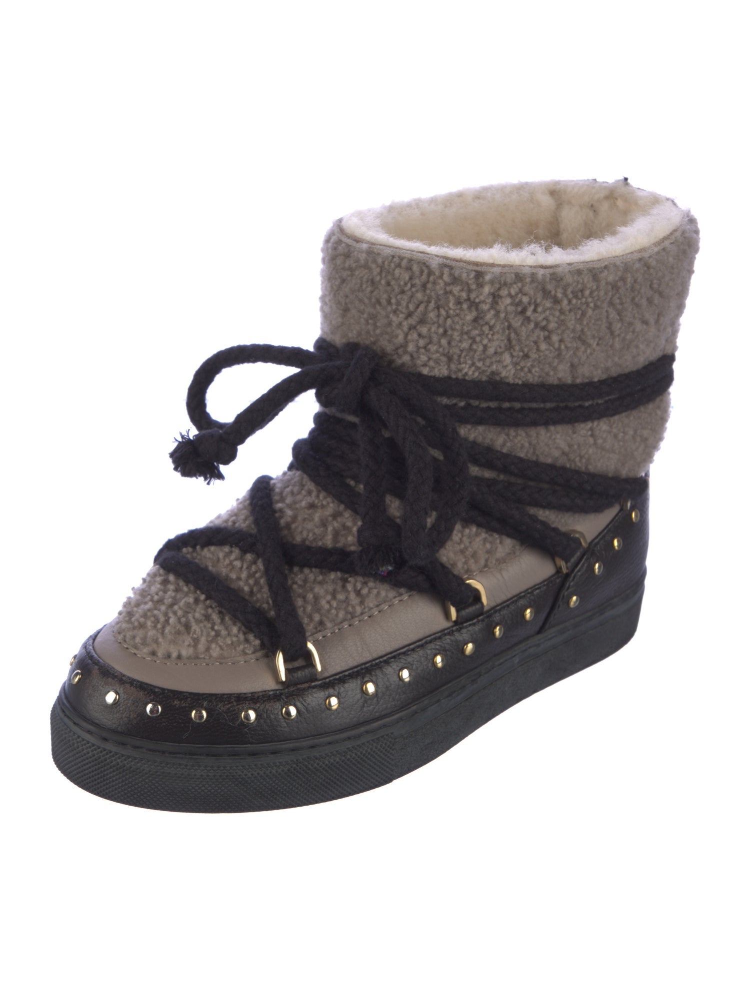 Inuikii Leather Colorblock Pattern Lace-Up Boots