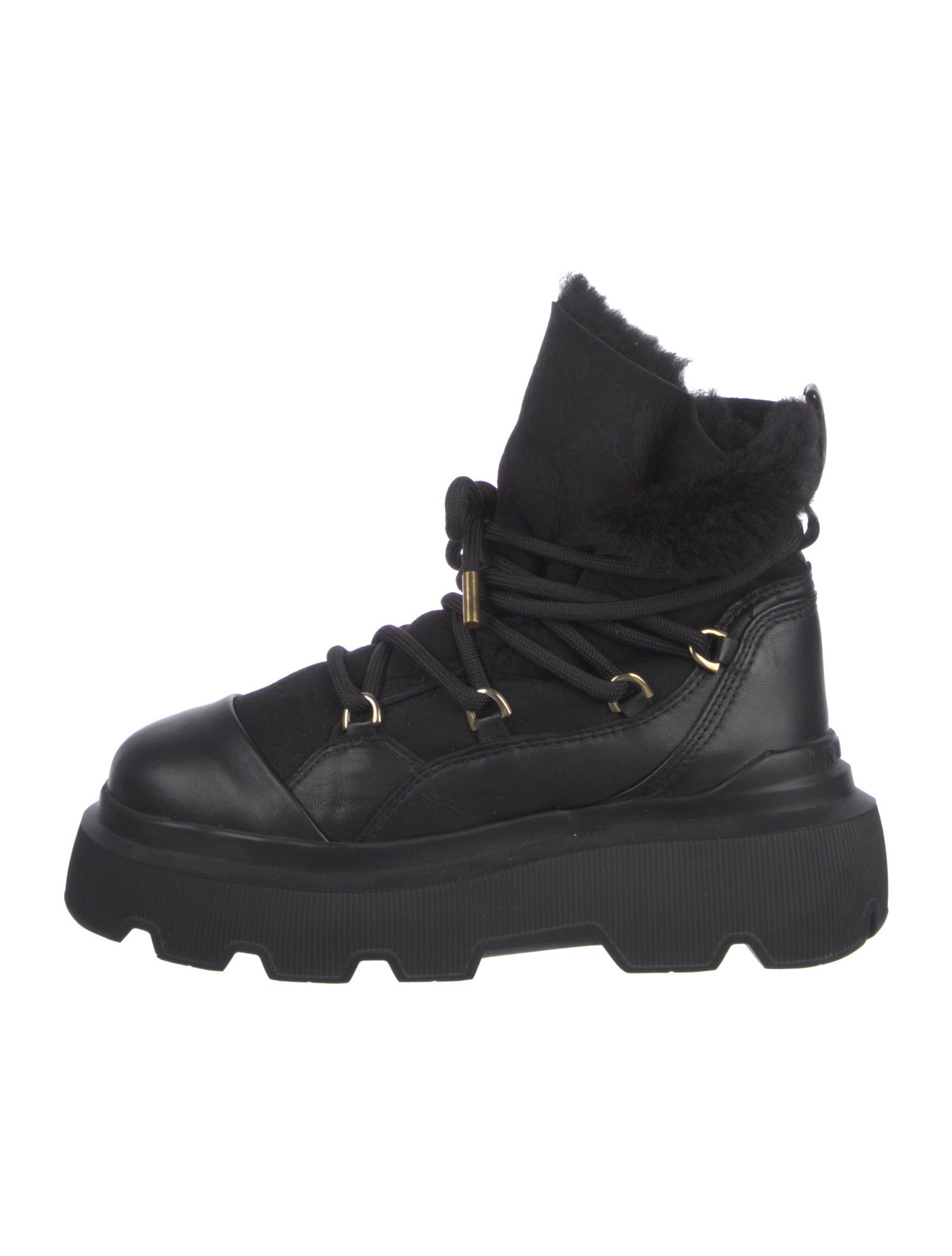 Inuikii Leather Fur Trim Combat Boots