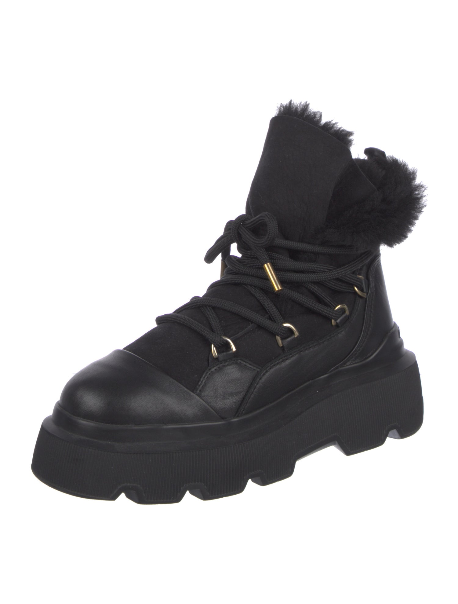 Inuikii Leather Fur Trim Combat Boots