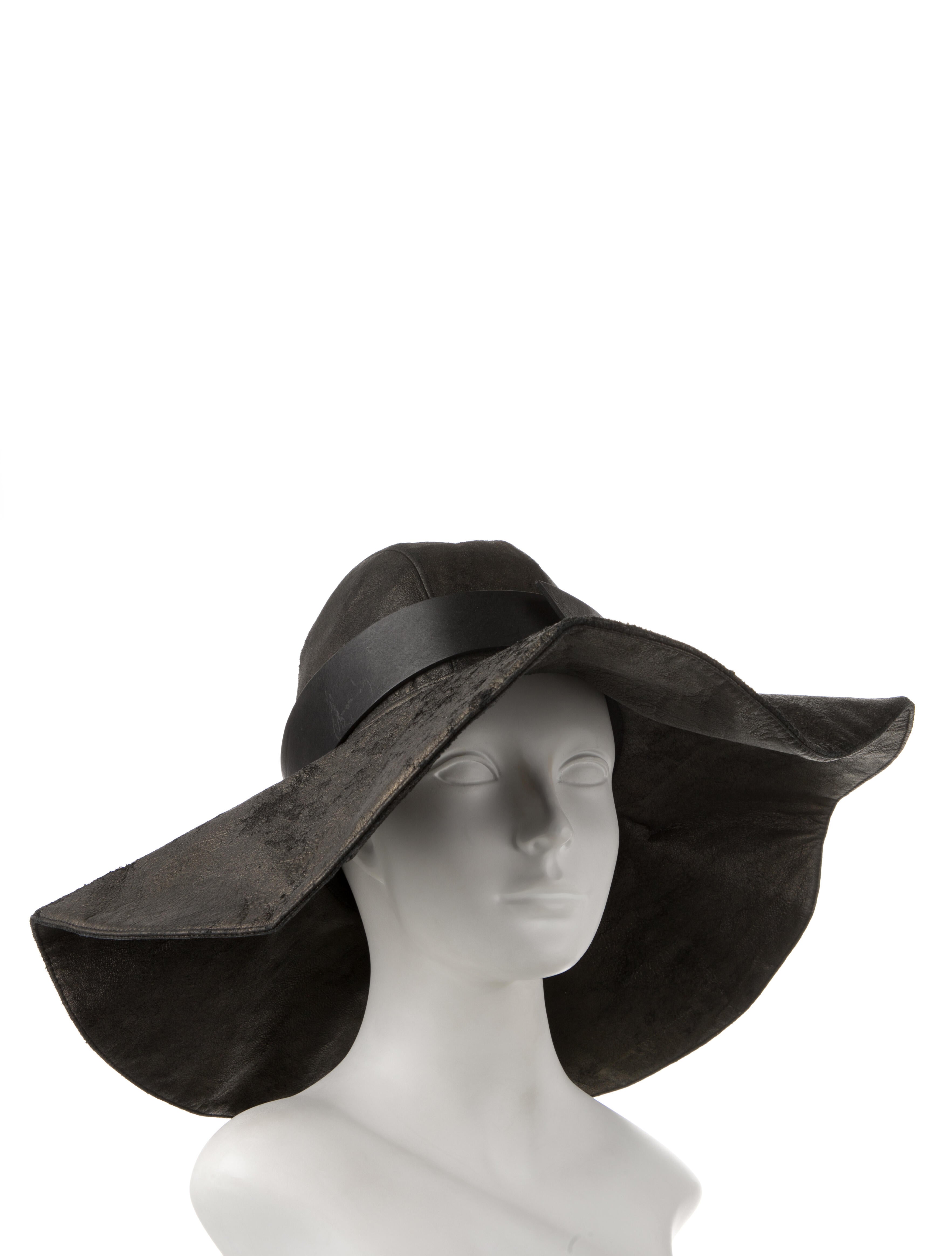 Isabel Benenato Leather Wide Brim Sun Hat