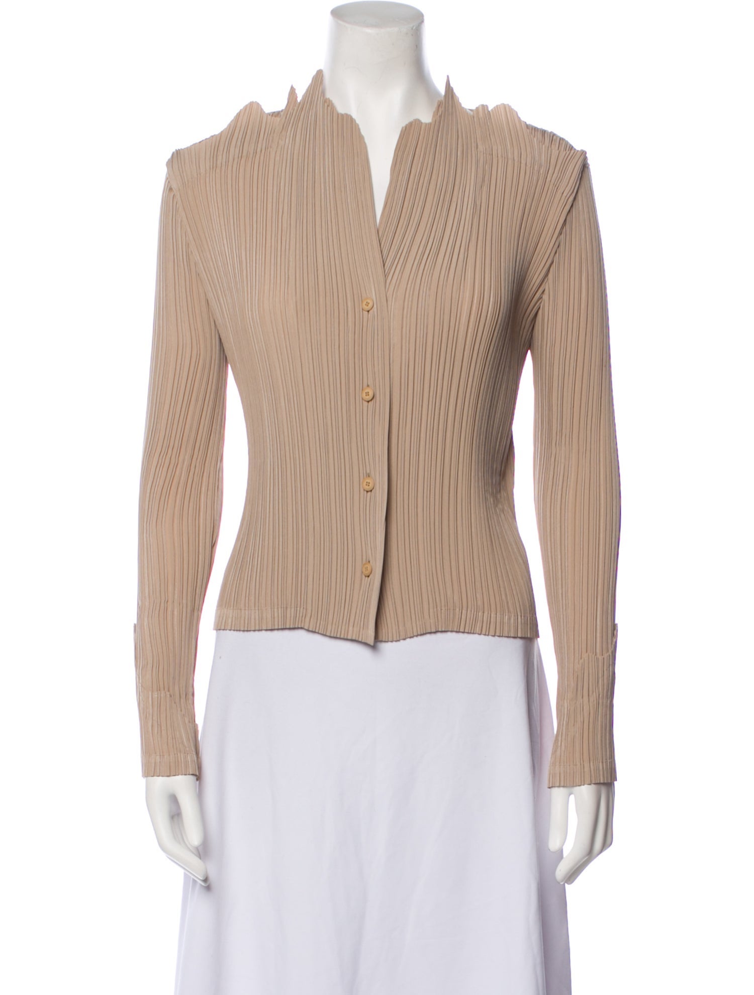 Issey Miyake Fete Striped Mock Neck Button-Up Top