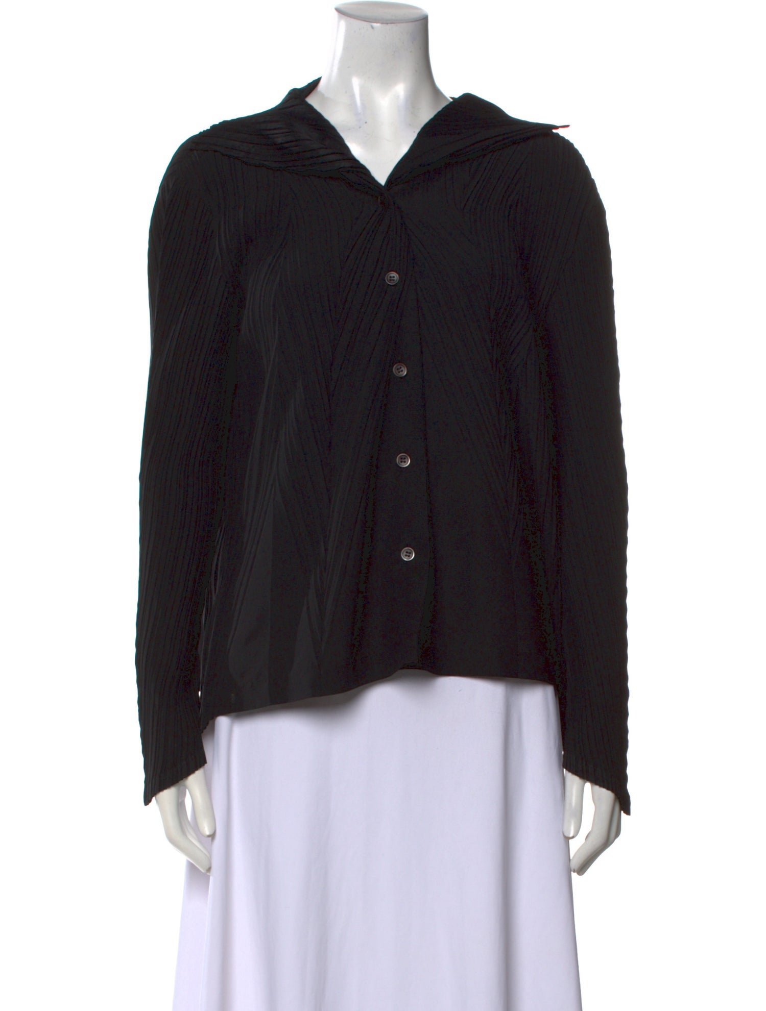 Issey Miyake Fete V-Neck Long Sleeve Button-Up Top