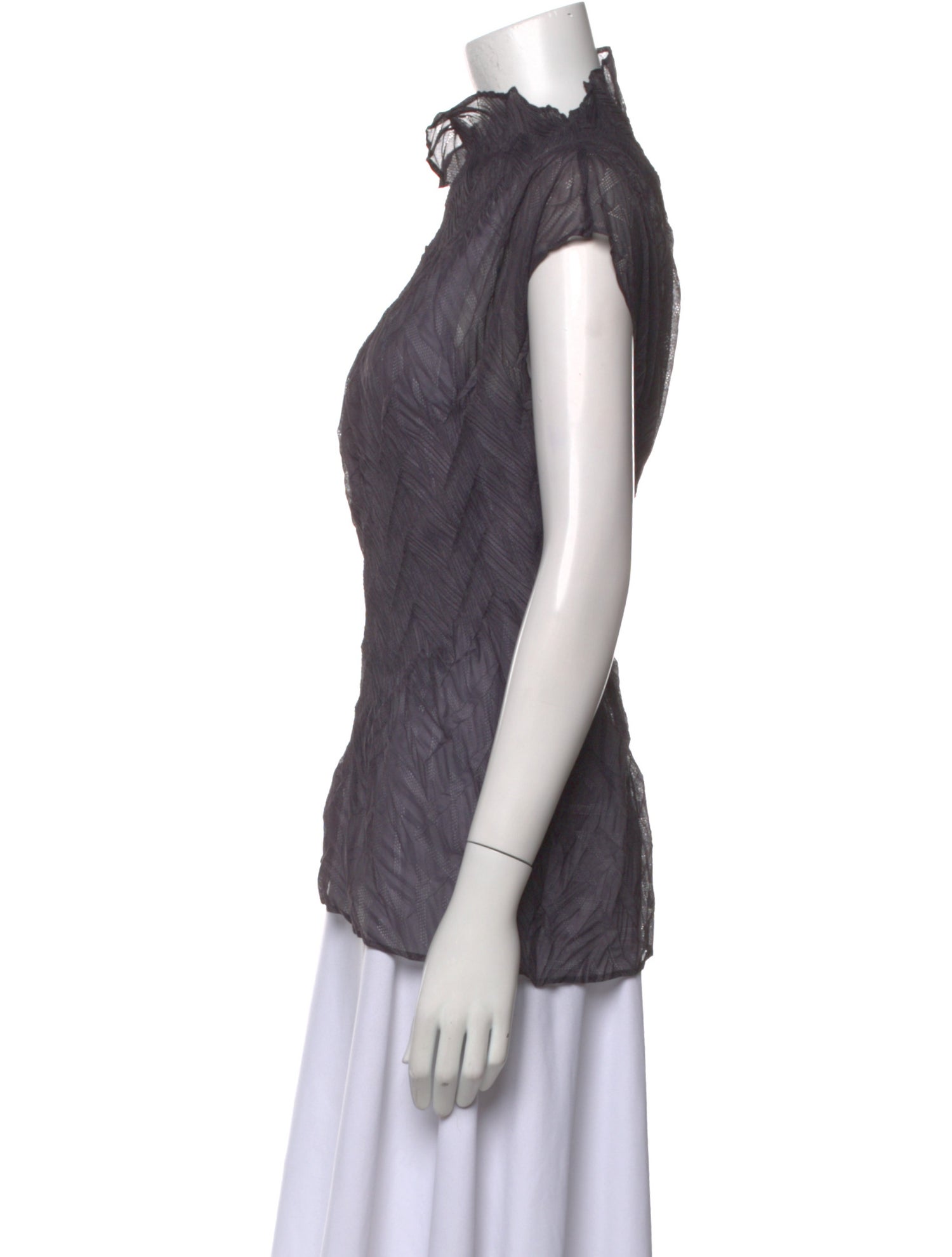 Issey Miyake Fete Mock Neck Short Sleeve Top