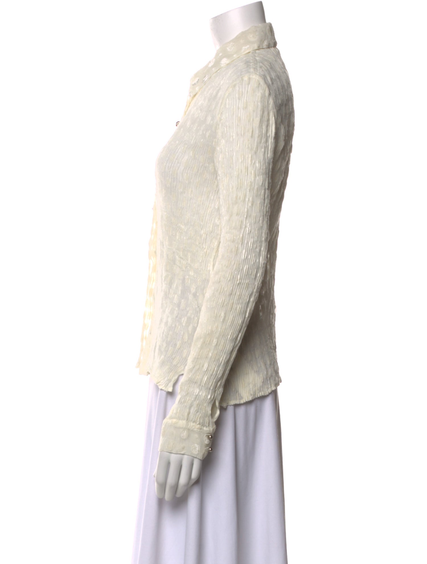 Issey Miyake Fete Long Sleeve Button-Up Top