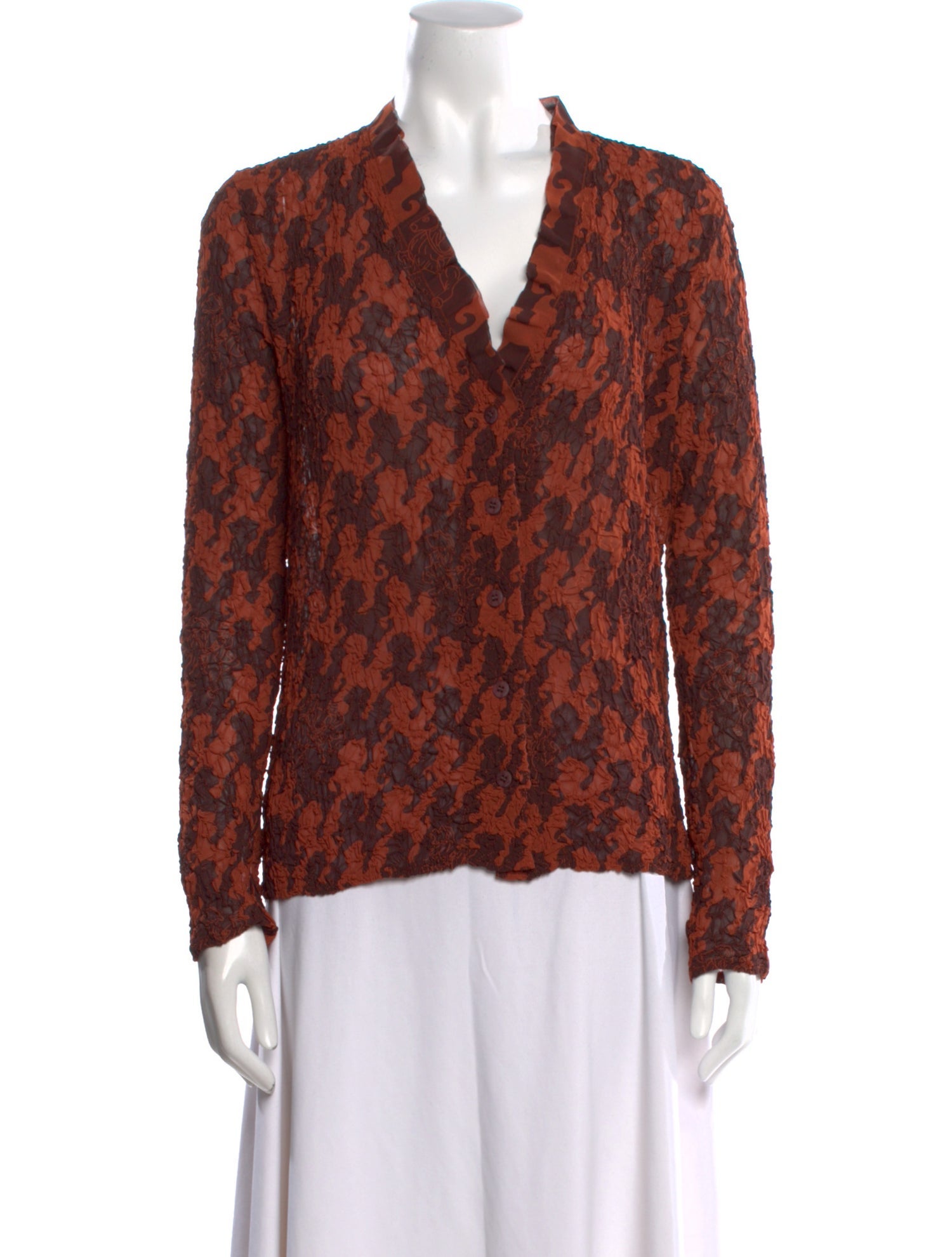 Issey Miyake Fete Floral Print V-Neck Blouse