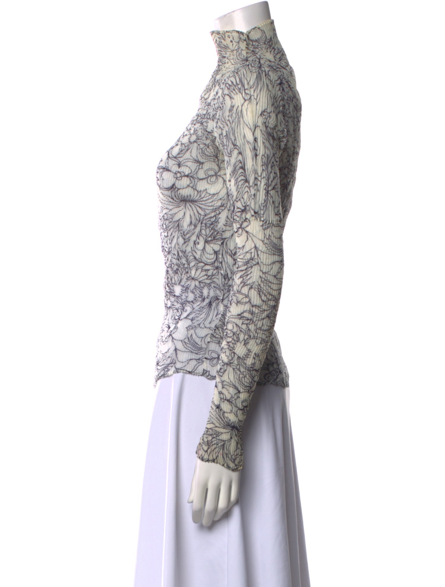 Issey Miyake Fete Floral Print Turtleneck Blouse