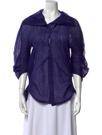 Issey Miyake Fete Cowl Neck Three-Quarter Sleeve Button-Up Top