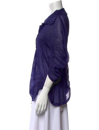 Issey Miyake Fete Cowl Neck Three-Quarter Sleeve Button-Up Top