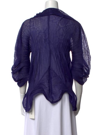 Issey Miyake Fete Cowl Neck Three-Quarter Sleeve Button-Up Top