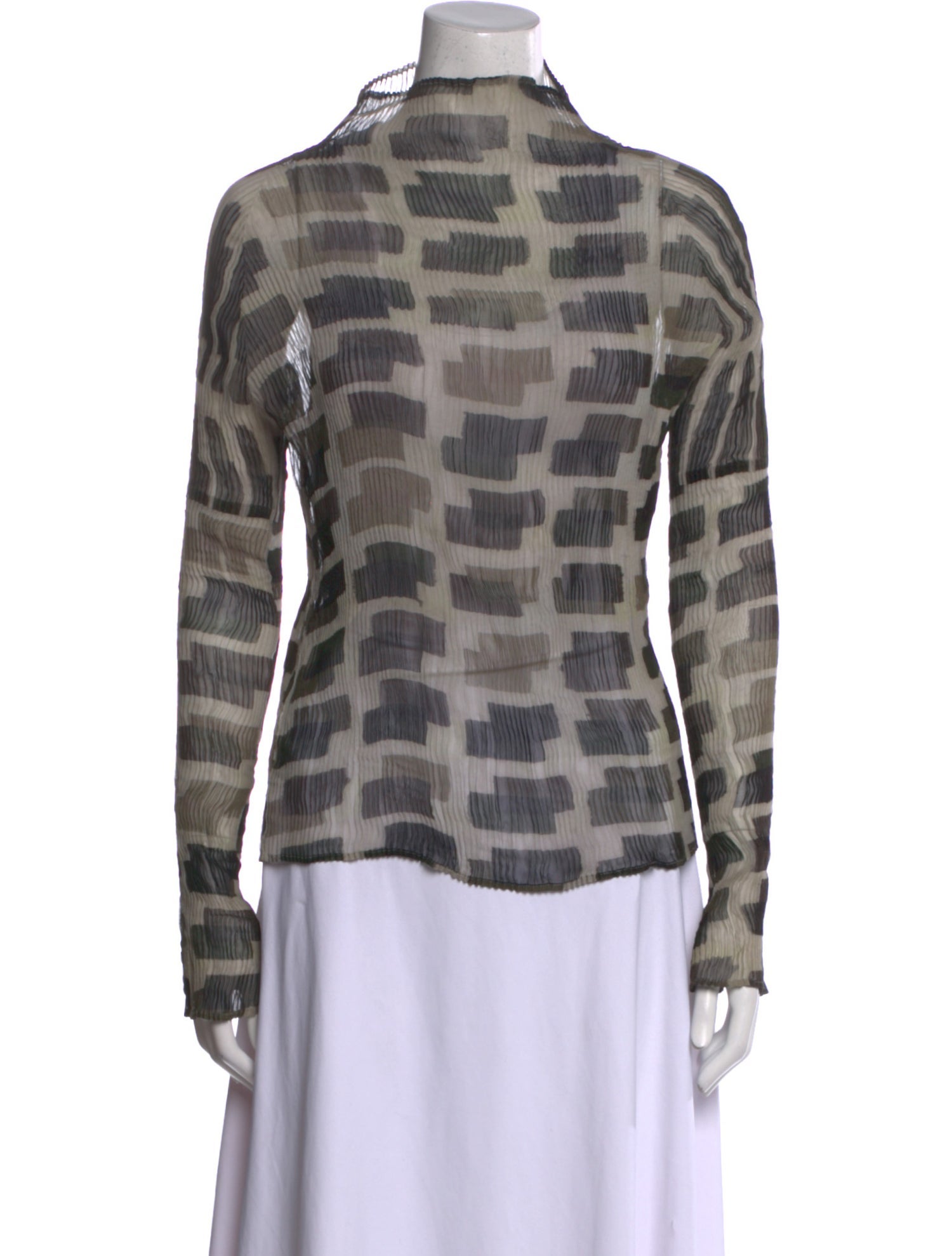 Issey Miyake Fete Printed Mock Neck Blouse