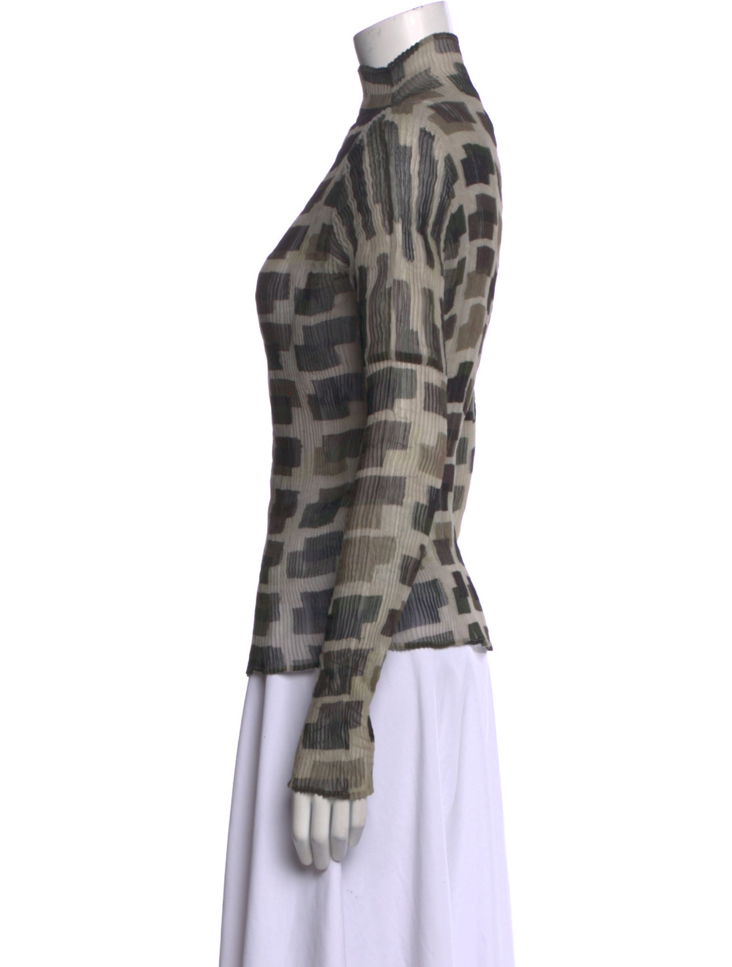 Issey Miyake Fete Printed Mock Neck Blouse