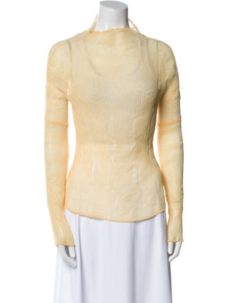 Issey Miyake Fete Mock Neck Long Sleeve Top