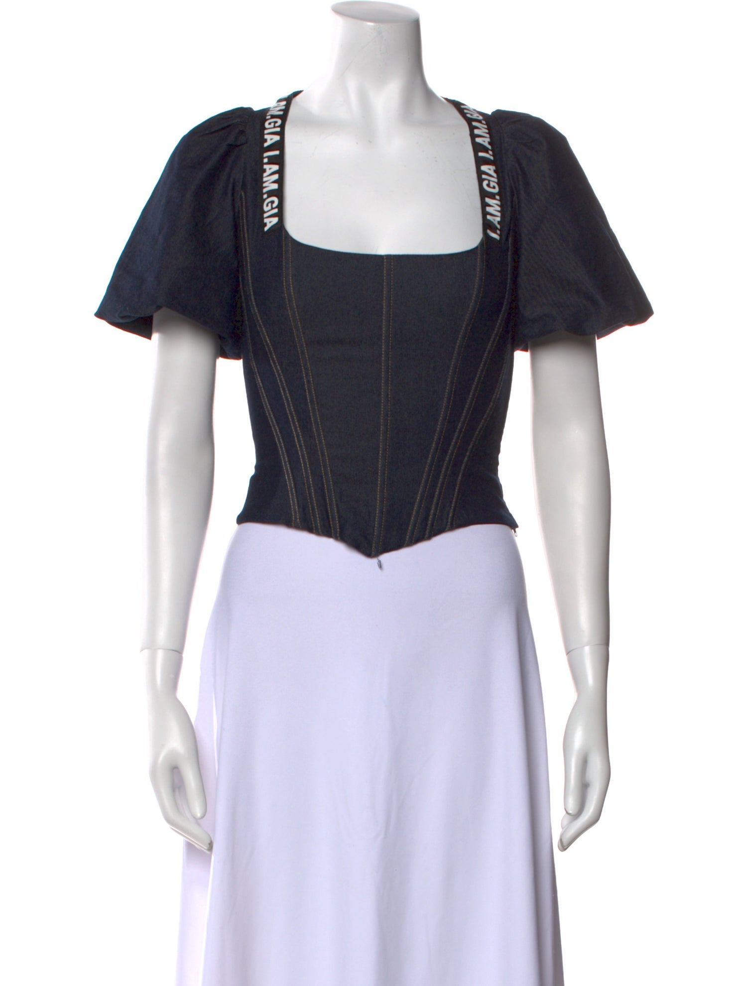 I.AM.GIA Square Neckline Short Sleeve Crop Top