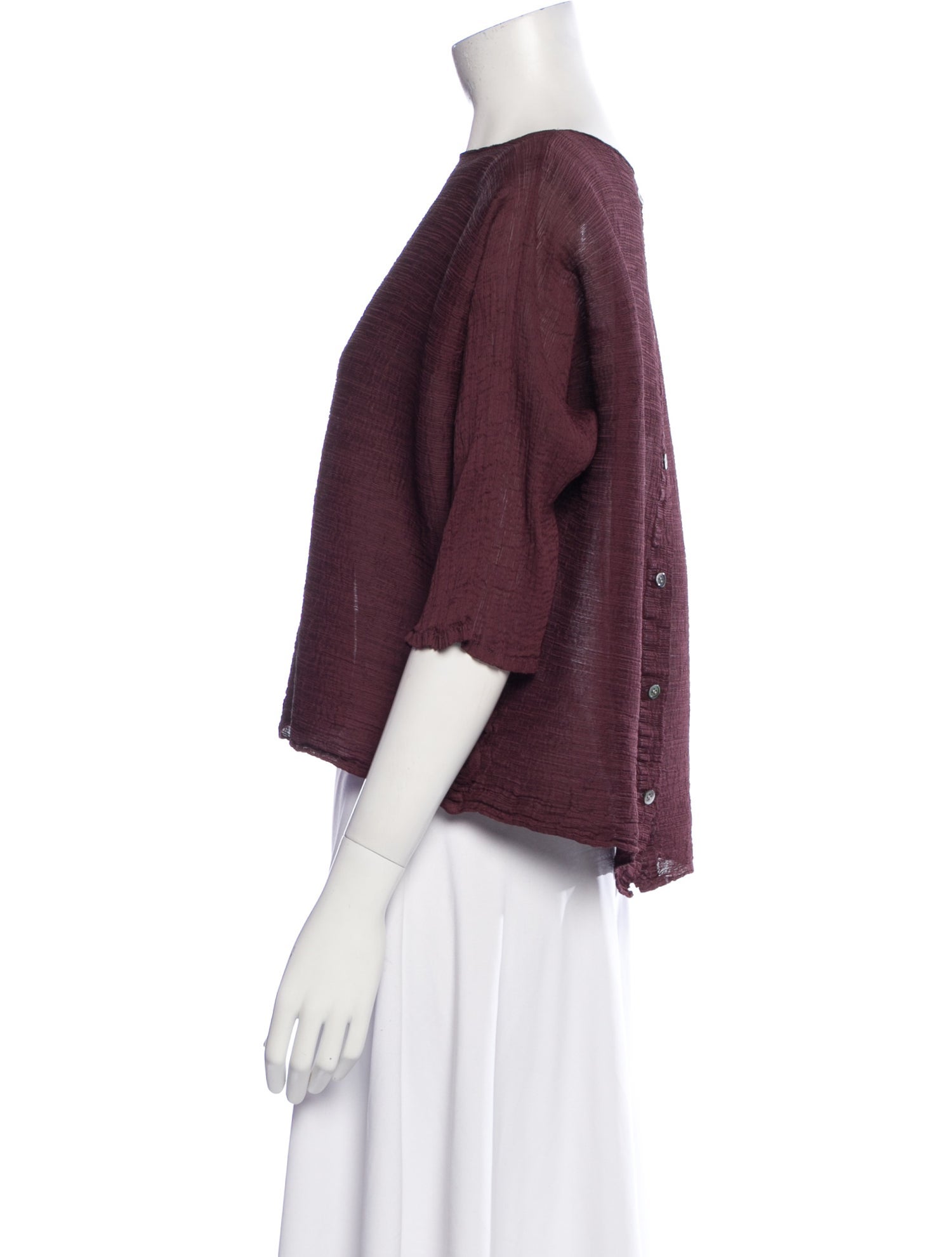 Issey Miyake Cauliflower Bateau Neckline Three-Quarter Sleeve Crop Top