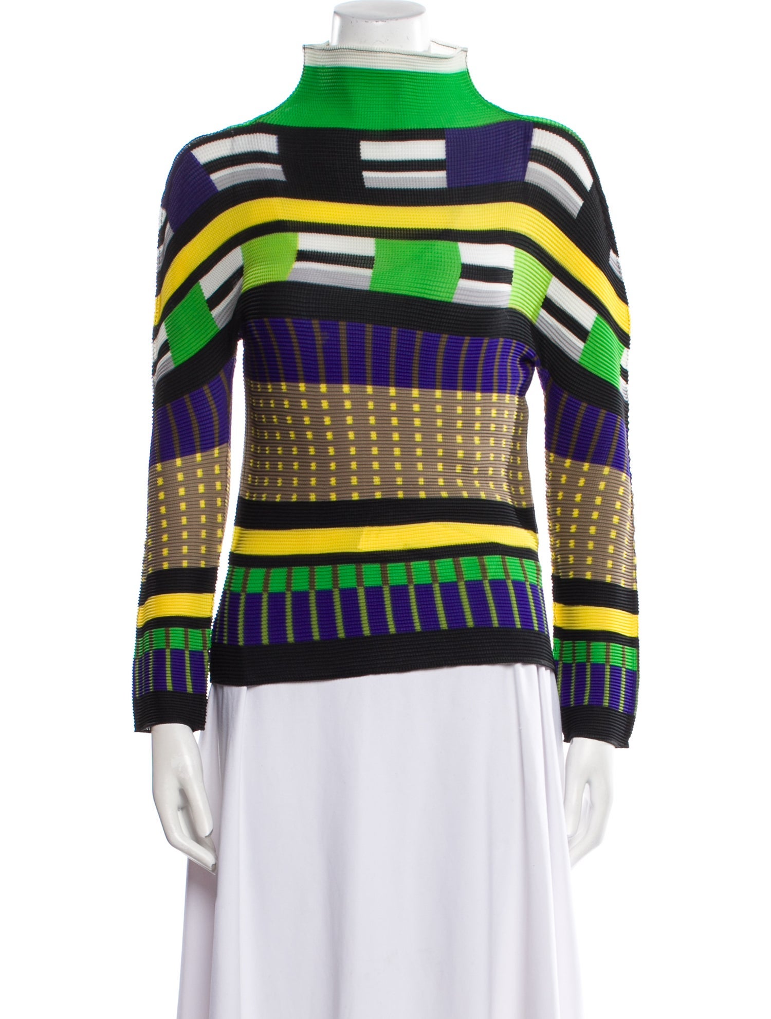 Issey Miyake Cauliflower Striped Turtleneck Sweatshirt