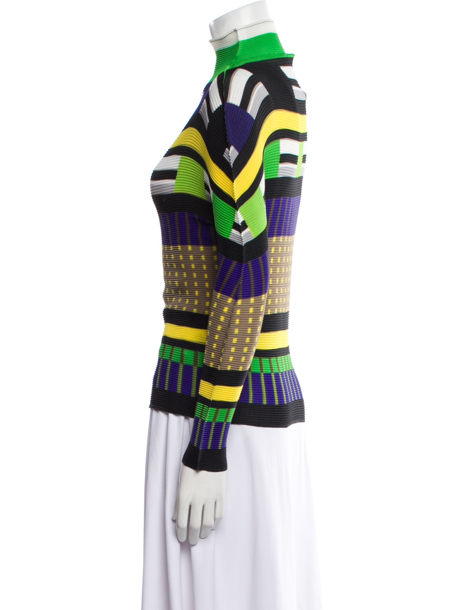 Issey Miyake Cauliflower Striped Turtleneck Sweatshirt