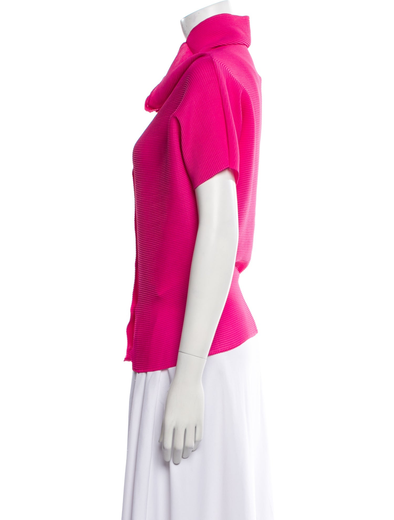 Issey Miyake Cauliflower Cowl Neck Short Sleeve Button-Up Top