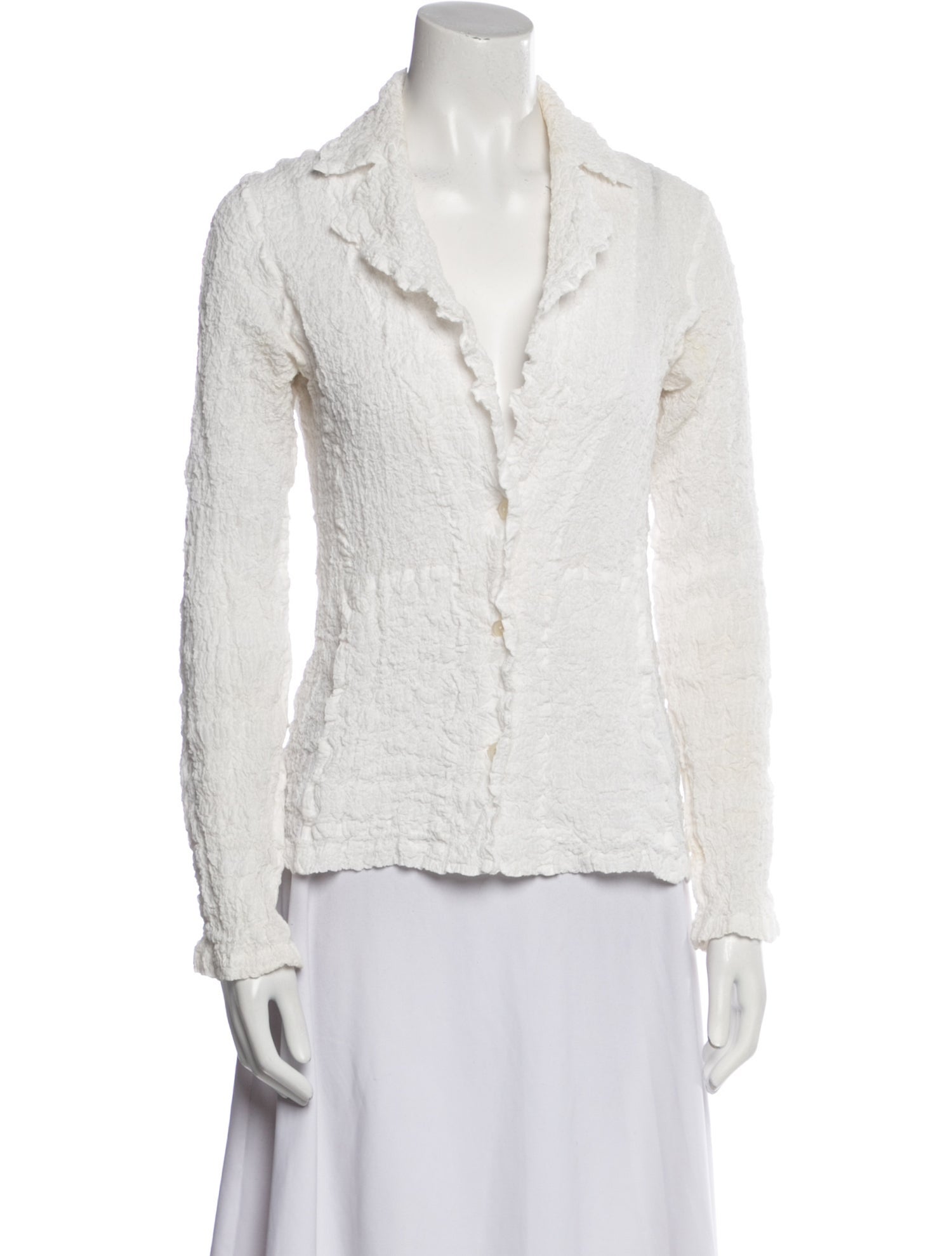 Issey Miyake Cauliflower V-Neck Long Sleeve Button-Up Top