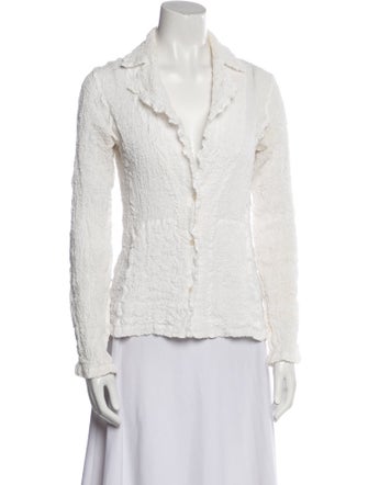 Issey Miyake Cauliflower V-Neck Long Sleeve Button-Up Top